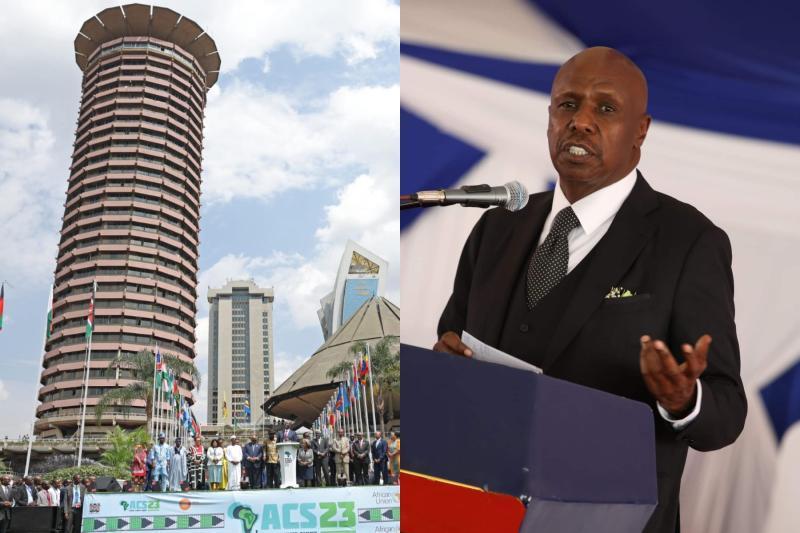 A composite image of KICC and KANU chairman Gideon Moi.